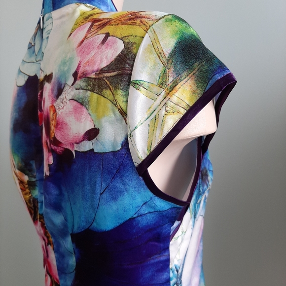 Colorful floral digital print qipao mini dress - Picture 8 of 9